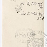 Antonín Dvořák na chodbě domu v Žitné ulici, v pozadí Josef Suk